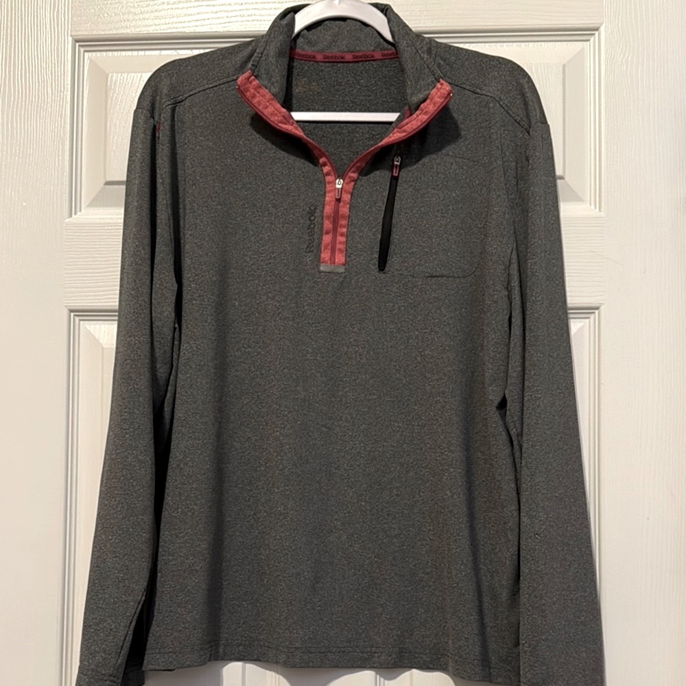 Reebok Gray and Red Quarter-Zip Pullover